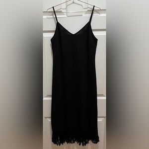 SHEIN Black Fringe Knit Slip Dress | Size Large